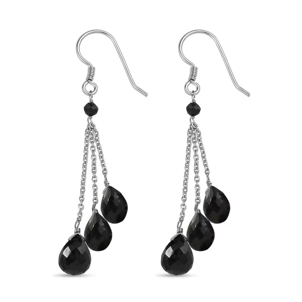 Thai Black Spinel Tear Drop Sterling Silver Earrings